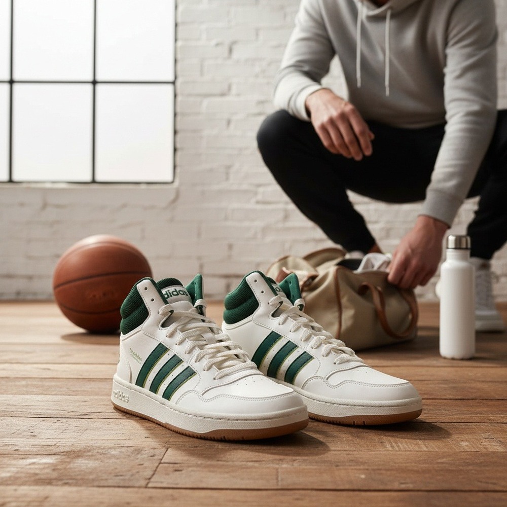 Adidas Hoops 3.0 Mid Mens White Green Basketball Style Shoes size 11 - Picture 2 of 7